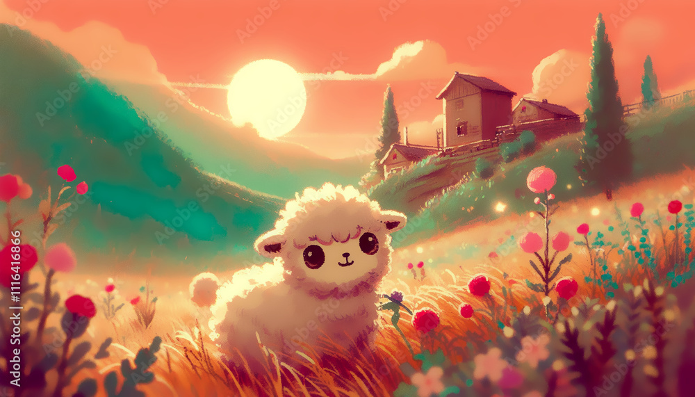 Fototapeta premium Cartoon drawing of a cute sheep