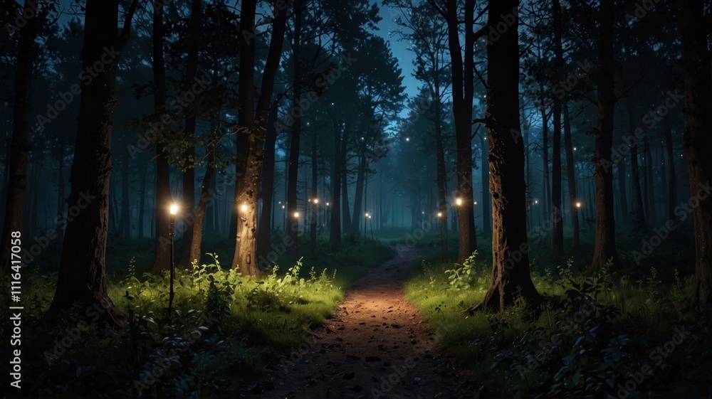 Fototapeta premium magical lights sparkling in mysterious fores