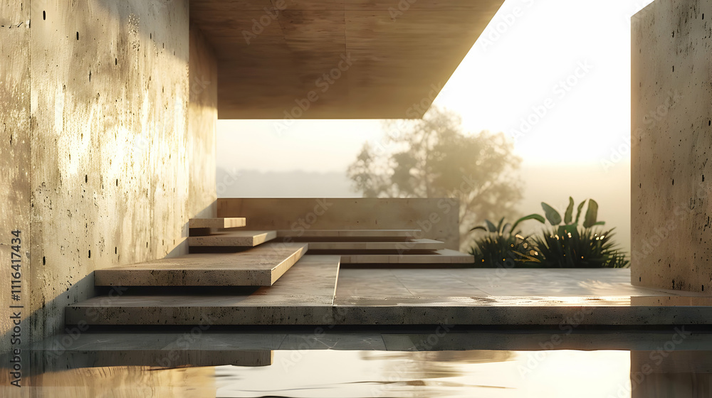 Sunrise Minimalist Concrete Architecture 3D Render Sunrise Minimalist Concrete Architecture 3D Render