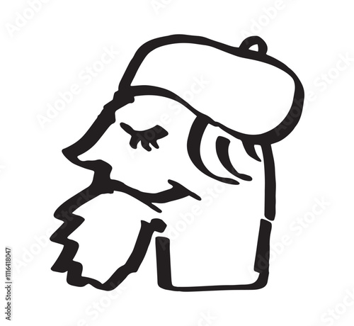 Portrait of a man with a hat and beard in doodle style