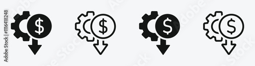Manufacturing cost reduction vector icon set