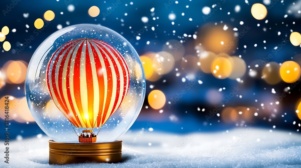 Festive Hot Air Balloon Snow Globe Winter Scene Festive Hot Air Balloon Snow Globe Winter Scene