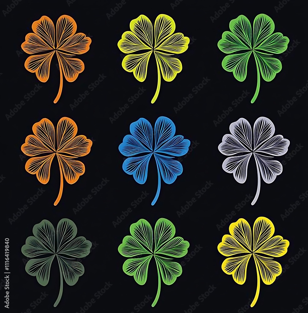 Fototapeta premium st patricks day 4-leaf clover silhouette clip art, vector graphic