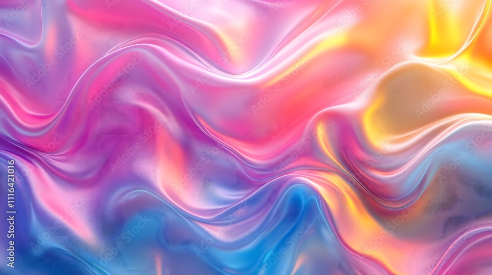 Shiny silk-like waves in vibrant pink, blue, and yellow tones creating a luxurious abstract texture. Shiny silk-like waves in vibrant pink, blue, and yellow tones creating a luxurious abstract texture.