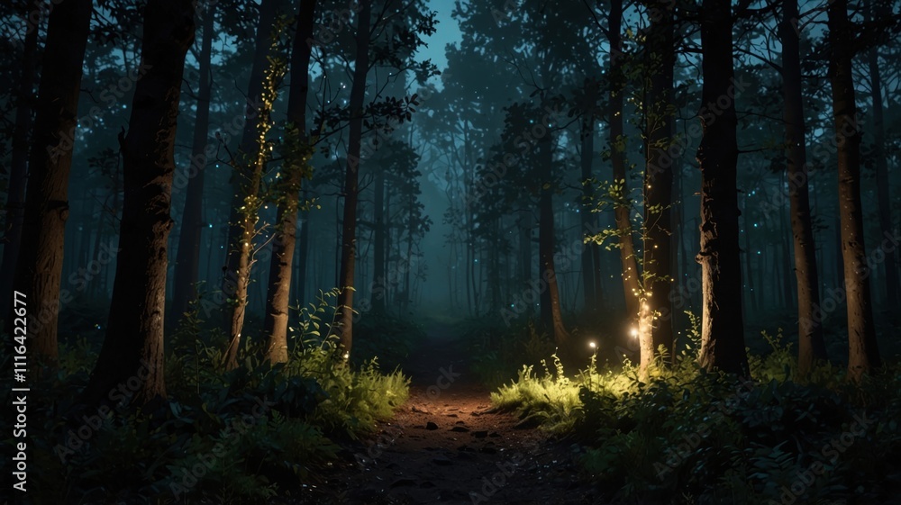 Fototapeta premium magical lights sparkling in mysterious jungle