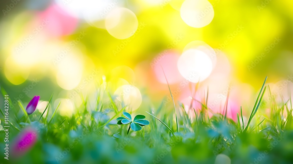 Fototapeta premium A close-up of shamrocks growing in the ground, st patricks day concept