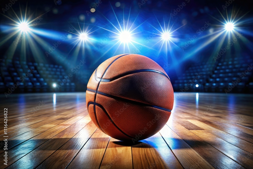 Obraz premium Macro Photography of Basketball on Court Under Blue Arena Lights