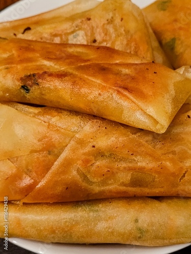 Homemade Family Meal Asian Chinese Food Fried Spring Rolls 