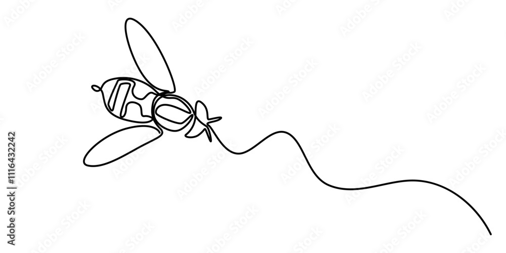 Obraz premium One Continuous Line Drawing of Bee Icon. Single Line Vector Illustration, Honey bee vector, one continuous line drawing of a honeybee.single line drawing of a flying bee. line art isolated on a white 