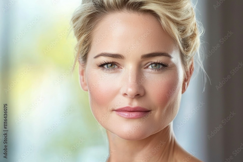 Portrait of a mature caucasian female with blonde hair and subtle makeup Portrait of a mature caucasian female with blonde hair and subtle makeup