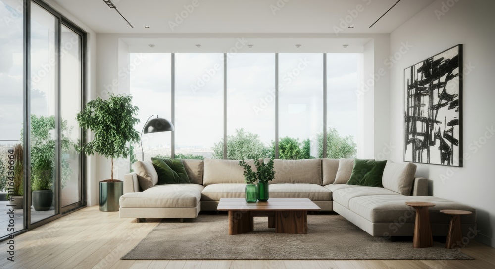 Fototapeta premium spacious, modern living room featuring a minimalist design