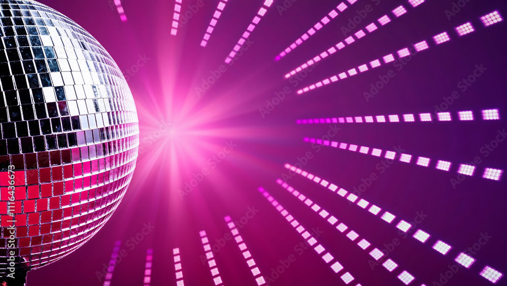 Obraz premium Sparkling disco ball reflecting pink party lights