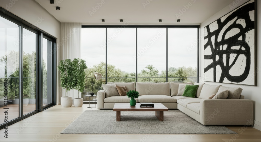 Fototapeta premium spacious, modern living room featuring a minimalist design