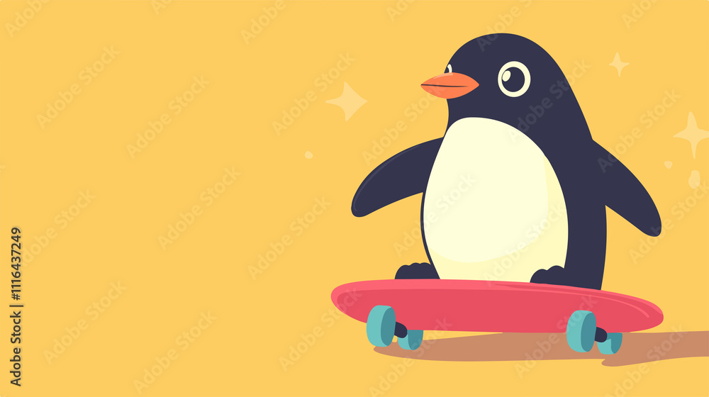 Fototapeta premium Cute Penguin Skating Cartoon Character Vector Illustration