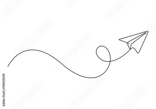 Continuous one line paper plane, airplane vector art background. Abstract doodle email, mail plane, travel dream concept air. Business trip abstract vector illustration 