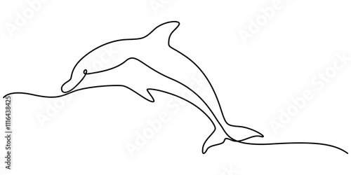Dolphin icon, dolphin continuous one line drawing, Vector illustration of Dolphin isolated on white background. Dot to dot line connect the dot drawing For children to learn to draw lines along. 