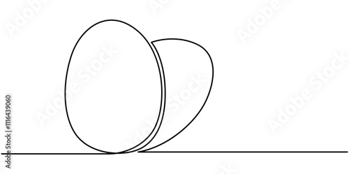 Easter Egg continuous one line drawing vector illustration. Pro vector, Vector illustration of Fried egg with runny yolk on white background black and white drawing For children to learn to color. 