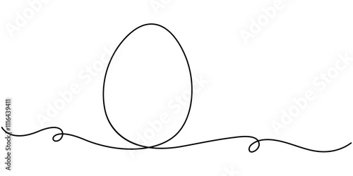 Easter Egg continuous one line drawing vector illustration. Pro vector, Vector illustration of Fried egg with runny yolk on white background black and white drawing For children to learn to color. 