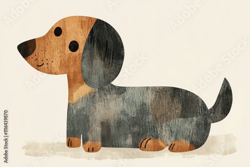 Rustic Illustration of a Dachshund Dog with Vintage Texture on Light Background. photo