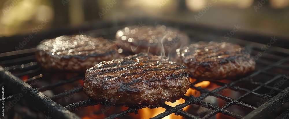 sizzling bbq scene with burgers and steak expertly grilled over an open flame capturing the essence of a savory outdoor cookout sizzling bbq scene with burgers and steak expertly grilled over an open flame capturing the essence of a savory outdoor cookout