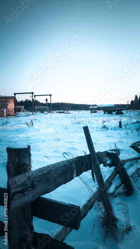old ruined village in winter

