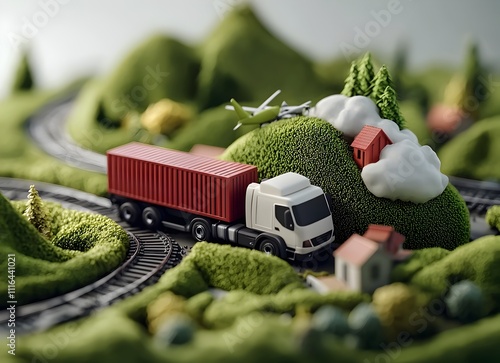 Freight Forwarding Hub A and Dreamlike Representation of Multimodal Transportation Streamlined Idyllic Countryside Connections photo