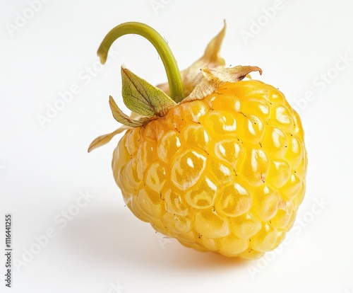 Golden Raspberry on an isolated white background, bright yellow tones, soft and even lighting. photo