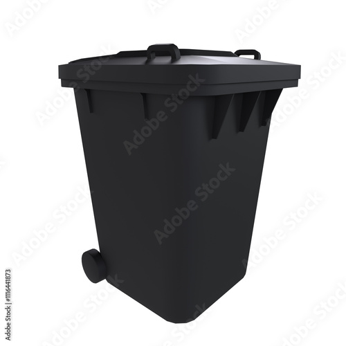 Dark trash bin with lid and wheels for easy mobility photo