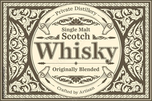 Scotch whisky - ornate vintage monochrome decorative label