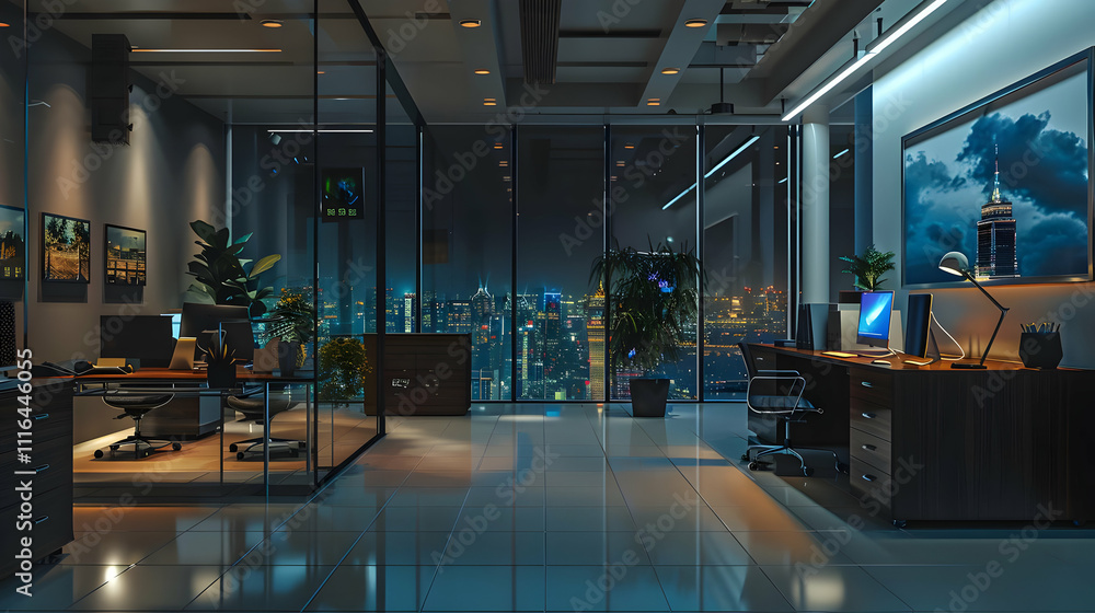 Night Cityscape Office 3D Illustration Night Cityscape Office 3D Illustration