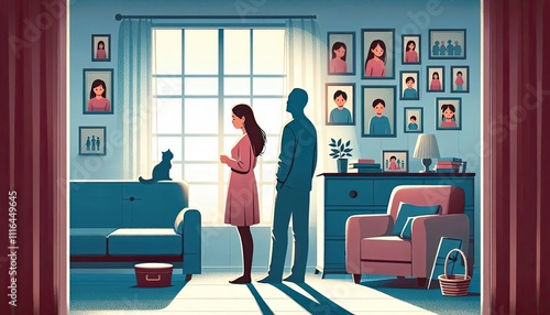 Empty nest syndrome depicted with a parent in an empty bedroom