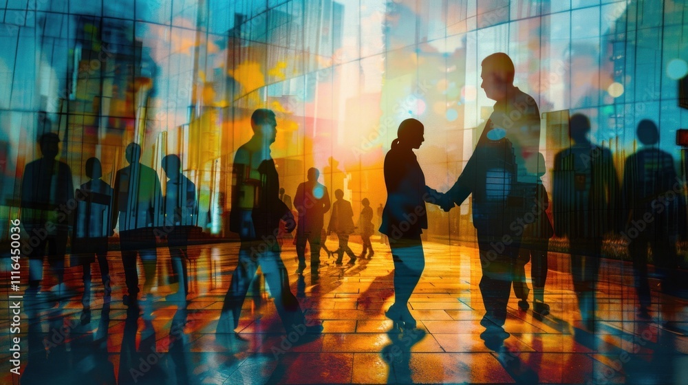 Silhouettes of Business People in a Cityscape Silhouettes of Business People in a Cityscape