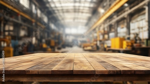 Wallpaper Mural Empty wooden table in blurred industrial factory background. Torontodigital.ca