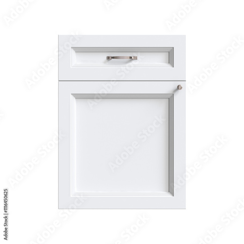3d render of a white kitchen facade , doors for kitchen cabinets, front view	
