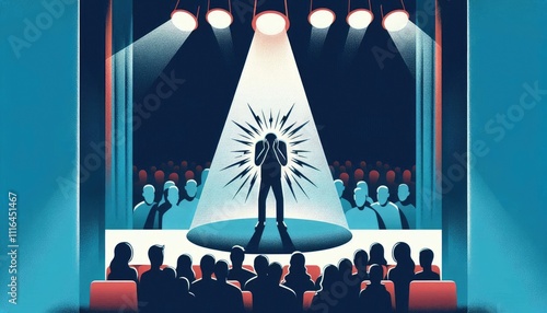 Silhouette experiencing stage fright under bright spotlight on stage photo