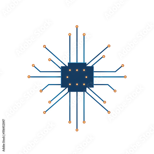 Futuristic microchip with glowing connections. transparent background photo