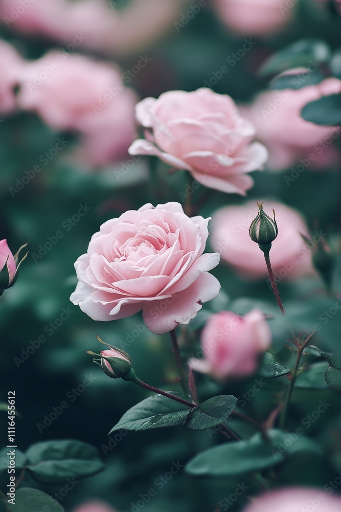A bouquet of pink roses flourishes in a vibrant garden setting. A bouquet of pink roses flourishes in a vibrant garden setting.