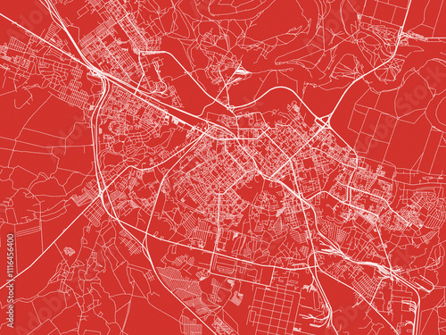 Christmas Map of Ryazan, Russia in Snowy White on Festive Red Background.