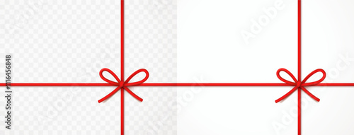 String bow isolated on white and transparent backgrounds. Vector cord, rope or twine. Red Christmas wrap element template
