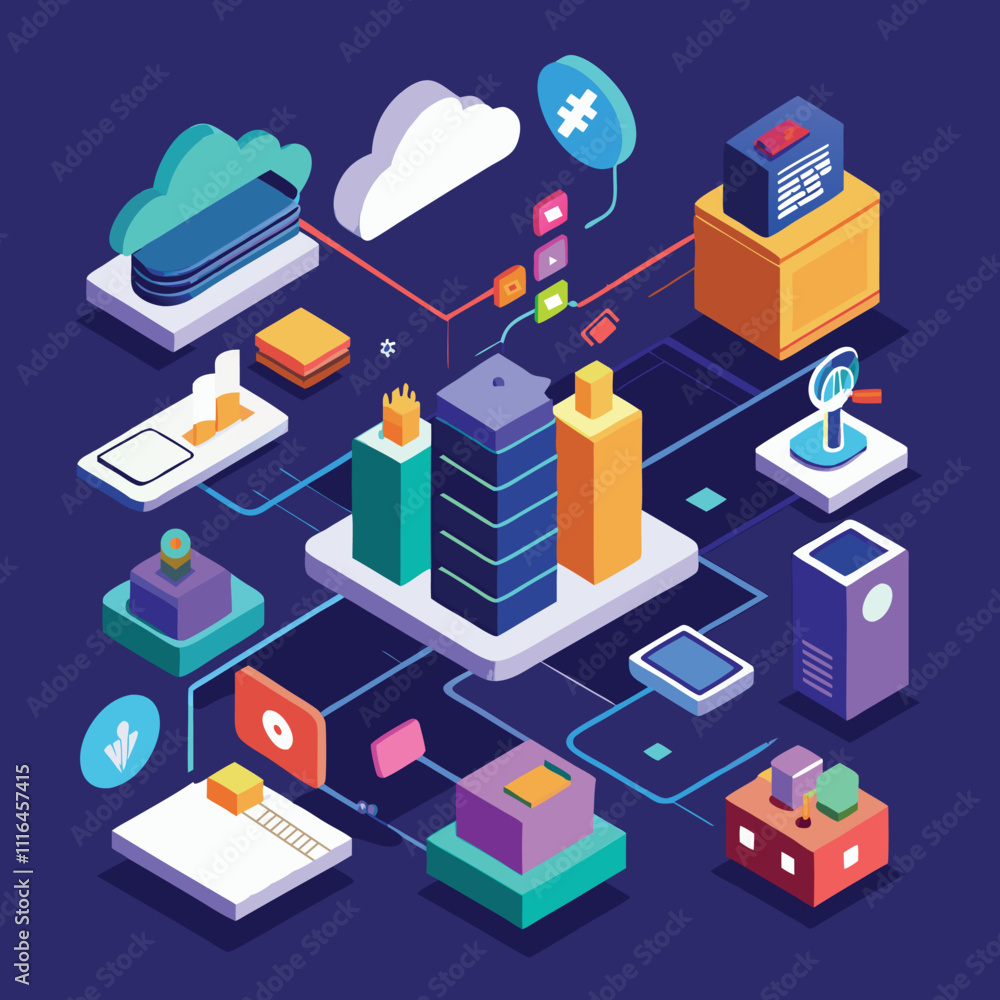 Fototapeta premium Isometric 3D technology icons design
