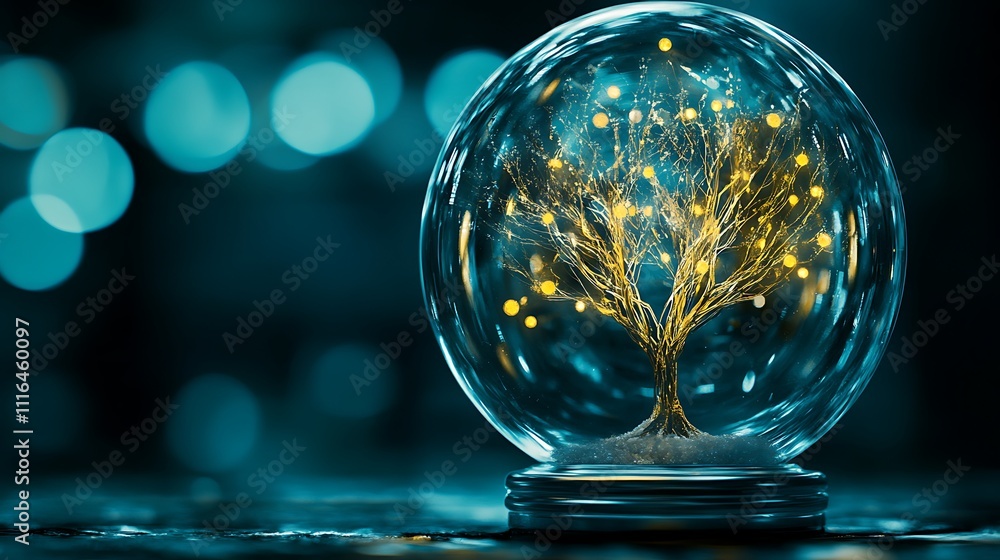 Illuminated Tree Encased Within Glass Sphere Illuminated Tree Encased Within Glass Sphere