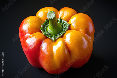 Ripe orange-red bell pepper on black background. photo