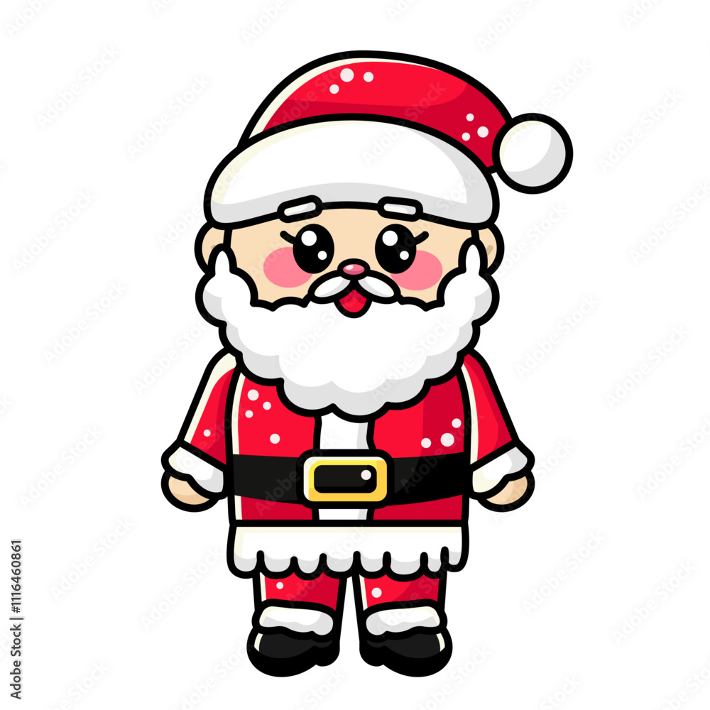 Cute kawaii outline Santa Claus with red beanie in full height isolated on white background. Vector illustration, clipart for children, kids. Japanese style, korean style, Chinese style Cute kawaii outline Santa Claus with red beanie in full height isolated on white background. Vector illustration, clipart for children, kids. Japanese style, korean style, Chinese style