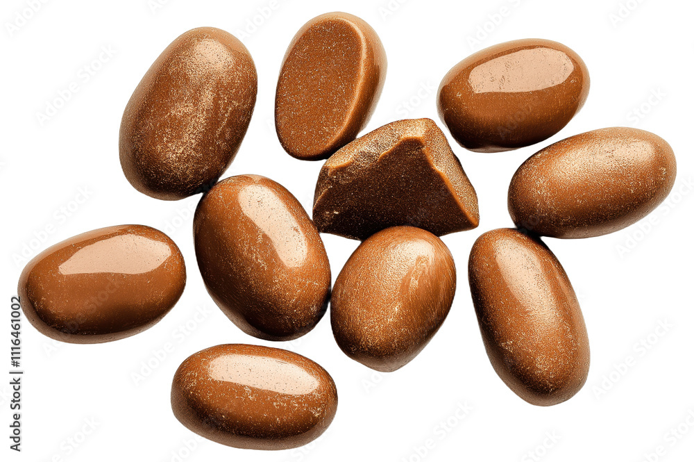 Milk chocolate-covered almonds isolated on a white background Milk chocolate-covered almonds isolated on a white background