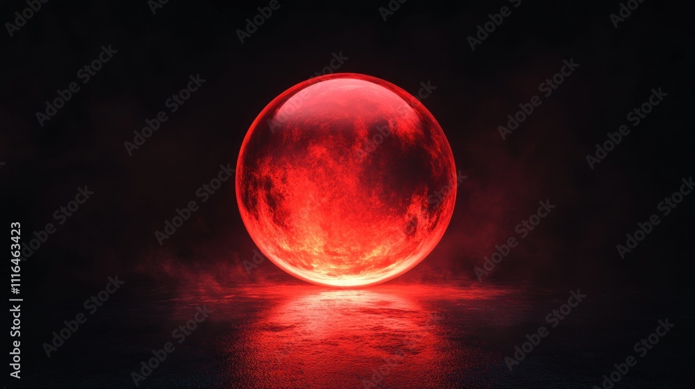 Crimson Orb Reflecting On Dark Waters Crimson Orb Reflecting On Dark Waters