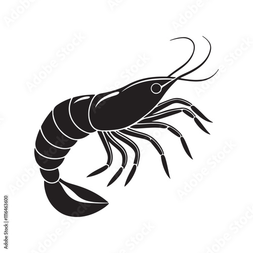 shrimp silhouette, black and white silhouette, vector and illustration, black and white