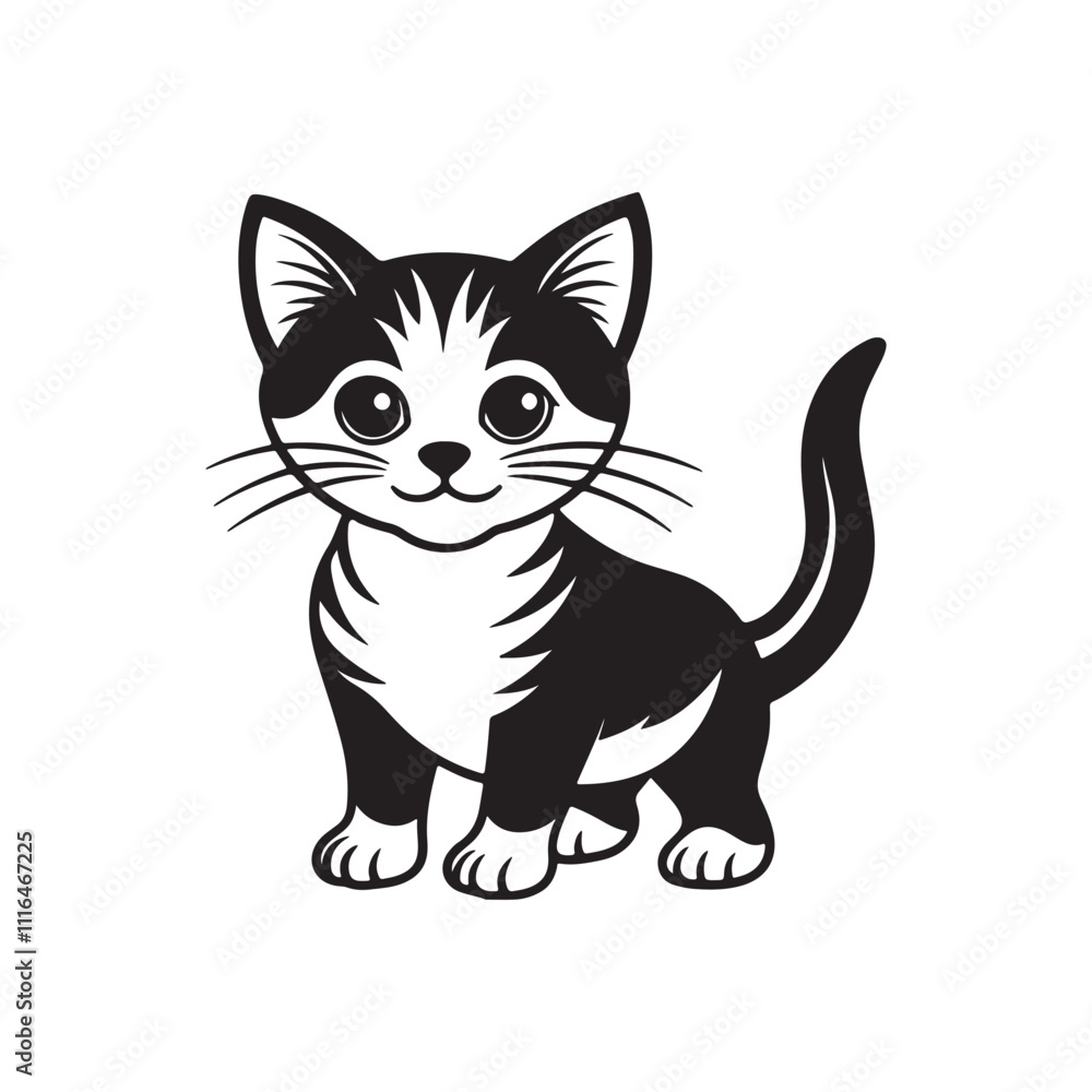 cute little kitten silhouette, black and white silhouette, vector and illustration, black and white cute little kitten silhouette, black and white silhouette, vector and illustration, black and white