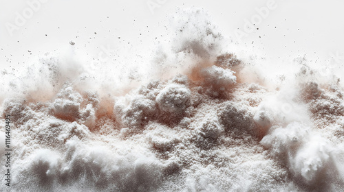 A pile of white powder, flour, is suspended in the air photo