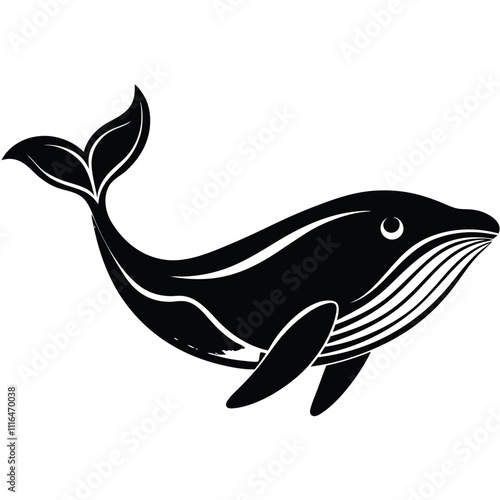 A minimalist vector silhouette of a blue whale,