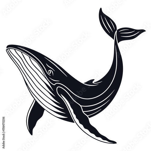A minimalist vector silhouette of a blue whale,